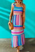 Color Block Striped Bow Knot Straps Maxi Dress